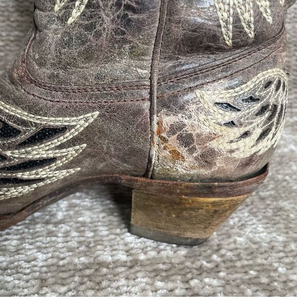 Corral Women's Boot Brown Black Size 9.5 Black Sequin Wing & Cross A1197 Leather - Picture 10 of 13